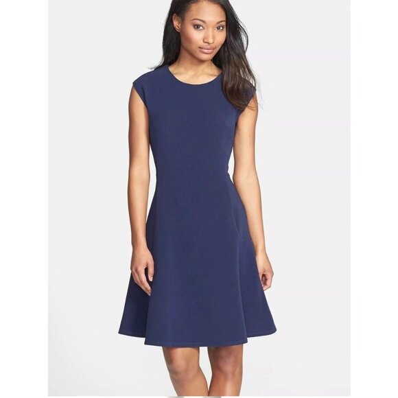 Halogen 156821 Women's Knit Fit & Flare Dress Navy Sz. Medium - Picture 1 of 9